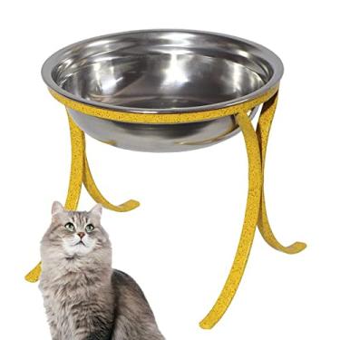 Imagem de Comedouro Pote Alto para Gatos em Ferro e Inox Ração Agua - Amarelo