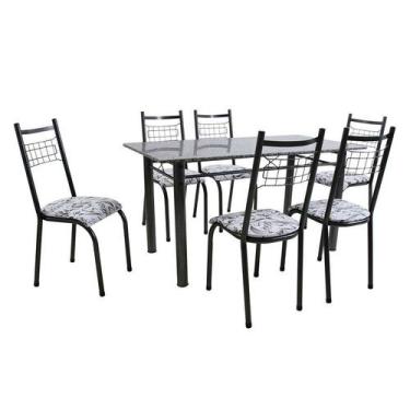 Imagem de Conjunto De Mesa Granada Com 6 Cadeiras Lisboa Preto Prata E Branco Fl