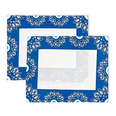 Imagem de Kit Mesa Posta Jogo Americano 4 Lugares 12 Pçs Micropercal 200 Fios Olho Grego (Capa+Guardanapo+Abraçadeira)