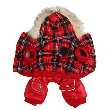 Imagem de Camisolas de FéRias para CãEs Ano Novo suéTer de Natal Roupas para Animais de Estimação, Casaco de Inverno para CãEs Engrossar PoliéSter e Lã Acolchoada Xadrez Roupas Quentes Com Capuz para CãEs (XG)