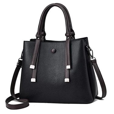 Imagem de Bolsa de mão feminina com alça superior bolsa transversal de couro grande moda clássica bolsa de ombro bolsas tote, Preto
