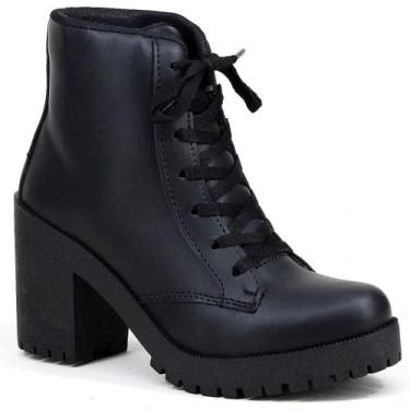 Imagem de Bota Feminina Coturno Cano Curto Fosco Preto Salto Alto Grosso Tratorado - Número 33 até 42 (39)