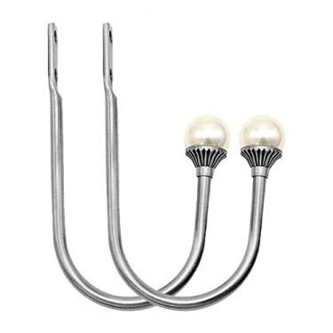 Imagem de Suporte de cortina de 1 par montado na parede à prova de ferrugem brilhante cortina de alumínio retenções ganchos em forma de u para acessórios de decoração de casa, prata, 1 par