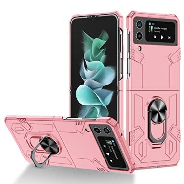 Imagem de zhouye Capa de telefone militar para Samsung Galaxy Z Flip 4, suporte de anel giratório de 360° integrado magnético com tudo incluído capa à prova de choque para PC, rosa