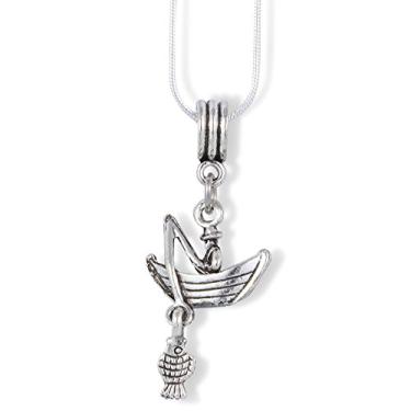 Imagem de EPJ Colar de corrente de cobra com pingente de pescador pescando peixe em fileira