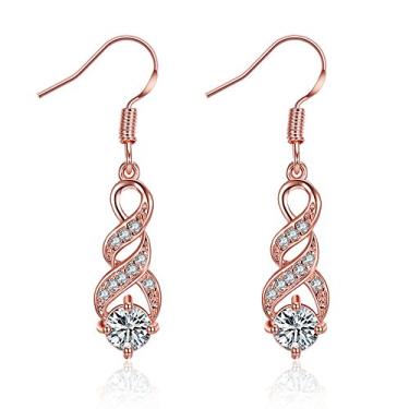 Imagem de Brincos femininos de ouro rosé 14 k com zircônia cúbica infinita e pingente de cristal CZ Hipoalergênico