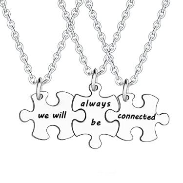 Imagem de YEEQIN Conjunto de 3 colares We Will Always Be Connected, Best Friends para 3, presente de joias da amizade para irmãs amigas