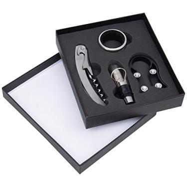 Imagem de Mimo Style Jogo Para Vinho no Estojo Com 4 Pçs, Inclui Saca-Rolhas, Anel Salva Gotas, Cortador de Lacre e Bico Dosador, Produzidos em Inox, Material Neutro e Inodoro, Resistentes e Finamente Acabados
