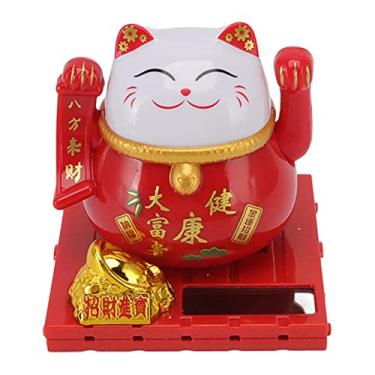 Imagem de Figura Cerâmica Do Gato Sorte, Ornamento de Gato de Braço Acenado, Solar Energy Cute Fortune Cat, Riqueza Welcoming Lucky Cat Mascot Statue Chinese Feng Shui Decoration Fortune Cat