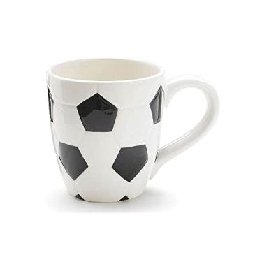 Imagem de Caneca de chá de café com design de bola de futebol de cerâmica com alça, ótima ideia de presente para treinadores, fãs de futebol, jogadores de futebol - preto/branco, 425 g