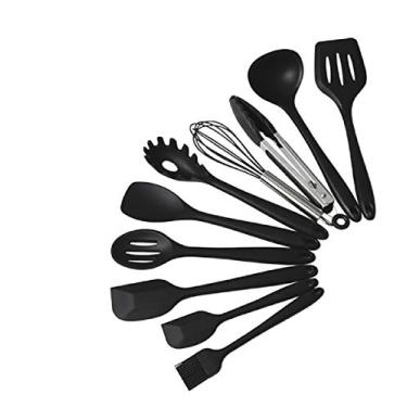 Imagem de Conjunto de utensílios de cozinha Cicilin, antiaderentes, de silicone, resistentes ao calor, 12 peças, espátulas de cozinha, preto