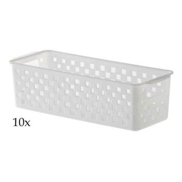 Imagem de 10 Cestos Organizadores Quadratta Multiuso branco para gavetas, armários, lavanderias, cozinha, banheiro, quarto