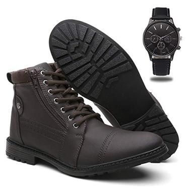 Imagem de Bota Masculina Casual Coturno Original + Relógio - Café/42