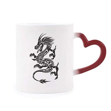 Imagem de Caneca sensível ao calor Dragon Animal Art Grain contorno vermelho muda de cor