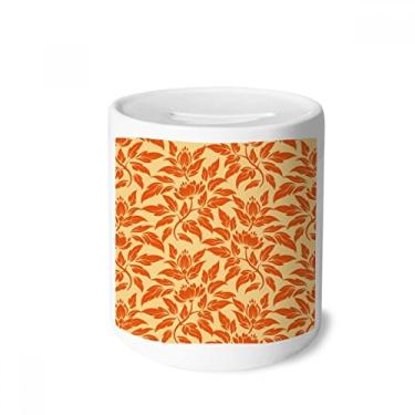 Imagem de DIYthinker Porta-moedas laranja dourado decorativo clássico floral caixa de dinheiro caixa de cerâmica porta-moedas presente de cofrinho