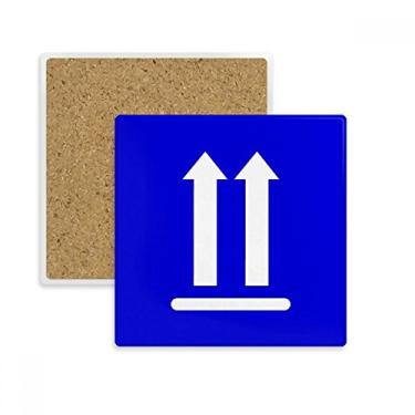 Imagem de Upwards Blue Square Aviso Mark Tapete de porta-copos quadrado para caneca subplaca suporte isolante pedra