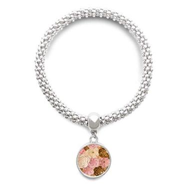 Imagem de DIYthinker Pulseira de prata com pingente de prata e rosa marrom com lindas flores