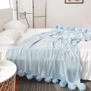 Imagem de Cobertor de manta de malha, ultracardente macio leve respirável e aconchegante manta multicolor para assistir TV ou cochilo na cadeira, sofá e cama azul 150x200cm