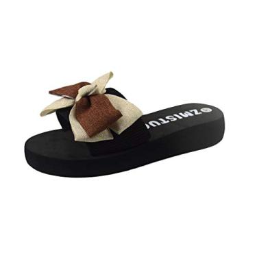 Imagem de Sandálias para mulheres meninas dedo do pé chinelos rasos respiráveis mulheres praia aberta sandálias moda laço (marrom, 37)