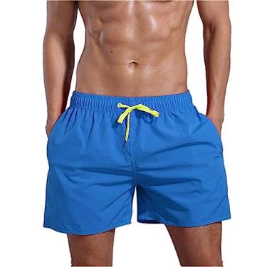 Imagem de Generic Homens Correndo Shorts, Moda Praia Shorts Troncos de Natação dos homens Quick Dry Beach Shorts Com Bolsos Com Zíper,Blue,S