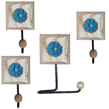 Imagem de Kit Banheiro 3 Toalheiros E 1 Porta Papel Higiênico Branca (Azul)