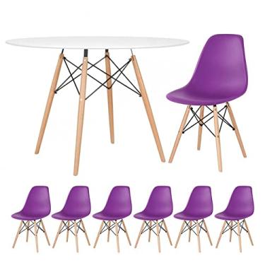 Imagem de Loft7 Home Decor, Kit Mesa Eames 120 cm + 6 Cadeiras Eames DSW - Roxo
