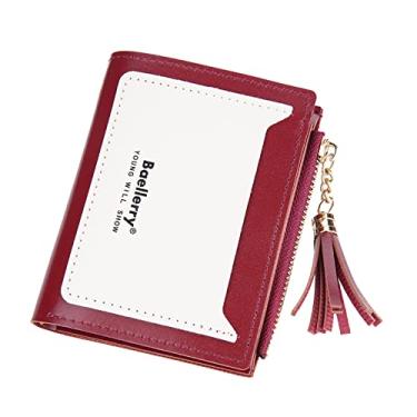 Imagem de Carteira pequena moderna com fivela de vários cartões carteiras de festa com zíper carteira clutch para mulheres, Vermelho, One Size
