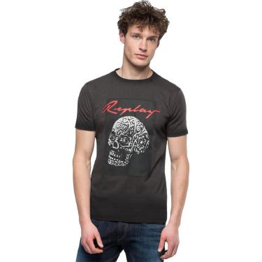 Imagem de Camiseta Replay Masculina Helmet Skull Grafite-Masculino