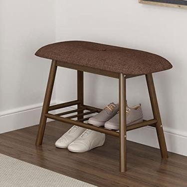 Imagem de Rack de sapatos de bambu com assento acolchoado estofado, organizador de cubículo de banco de armazenamento de sapatos para dormitório de sala de entrada e apartamento pequeno, marrom, 90 *