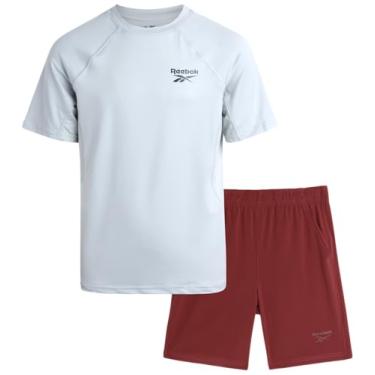 Imagem de Reebok Conjunto de shorts esportivos para meninos - 2 peças de camiseta de manga curta e shorts de tecido - conjunto esportivo para meninos (8-12), Cinza claro, 8