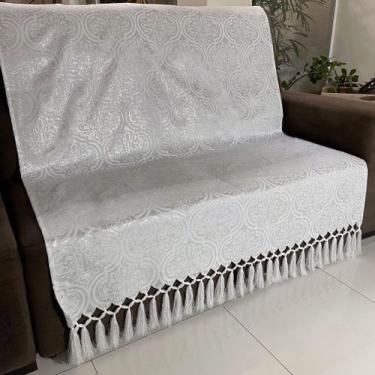 Imagem de Manta Para Sofá Em Tecido Jacquard Luxo Adamascado Branco E Prata 190X