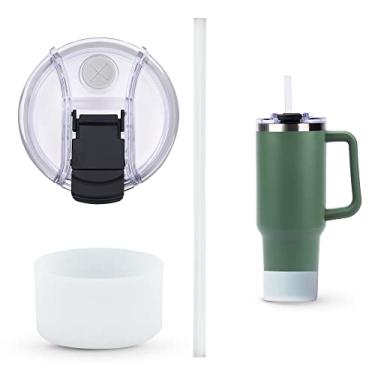 Imagem de COMFORING Tampa de substituição para copo Stanley de 1,134 g com alça, acessórios de copo Adventure Quencher, incluindo manga de bota de silicone e canudos (transparente)