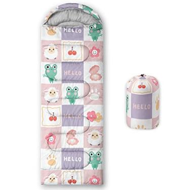 Imagem de QOOMO Sacos de dormir Kawaii Frog impressos para acampamento, 3 estações clima quente e frio, leve, sacos de dormir impermeáveis para adultos e crianças, viajando e ao ar livre, equipamento de acampamento