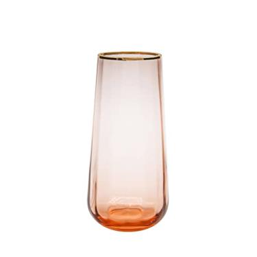 Imagem de G Taças de vinho rosa claro, taça de vinho sem haste com borda dourada, vidro soprado à mão 326.0 G 326.0, flauta de vinho Prosecco, copos de mimosa, copo alto para licor de suco de refrigerante (1