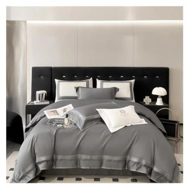 Imagem de - Jogo de cama branco estilo europeu bordado 1000 fios algodão egípcio conjunto de capa de edredom queen size, lençóis de cama (cinza Queen)