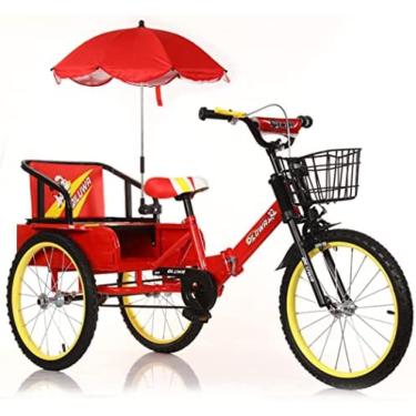 Imagem de Triciclo dobrável para crianças de 2 a 12 anos, bicicletas de 3 rodas ao ar livre de 14/16/18 polegadas com cesta e assento traseiro, para aniversário de uma criança, vermelho B, 16 polegada