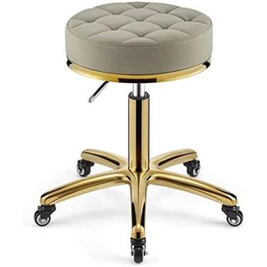 Imagem de Tamborete giratório, banco de barbeiro com altura ajustável sobre rodas, banco de metal hidráulico resistente com haste de cadeira dourada para cozinha, salão de beleza, massagem, clínica, b