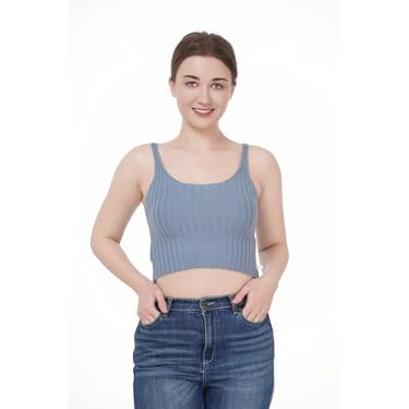 Imagem de AUTWARM Camiseta de malha sem mangas frente única com gola redonda modeladora regata feminina para sair, Azul oceano, M