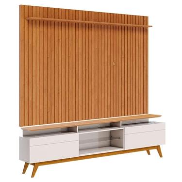 Imagem de Rack Bancada Classic 2 Gavetas com Nicho e Painel para TV Suspenso Ripado Loft 2.2 Off White Nature - Imcal