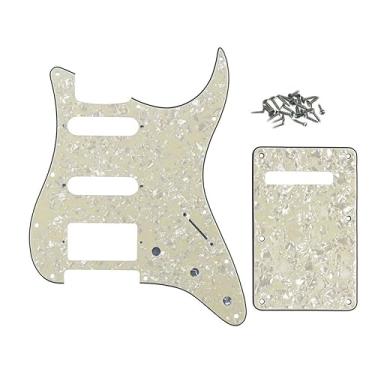 Imagem de ROZILO Conjunto de placa traseira de guitarra com 11 furos envelhecidos Pearl Strat HSS para Fender EUA/México, peça de guitarra Stratocaster padrão