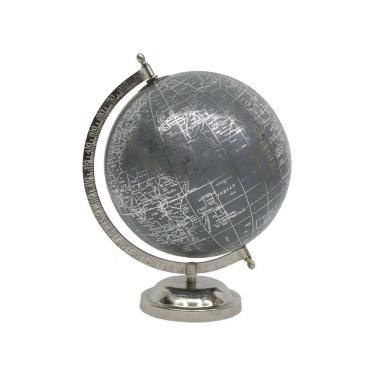 Imagem de Globo Terrestre Decorativo em Metal Prata 28,5cm SRY0012 BTC