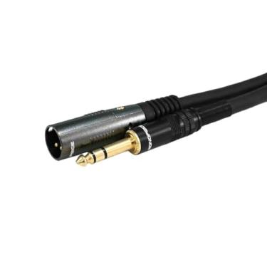 Imagem de Monoprice XLR macho para cabo macho TRS de 0,6 cm - banhado a ouro, alta fidelidade e elimina ruído no estúdio de gravação e no palco, 16AWG, 1,8 m, preto, 1,8 m