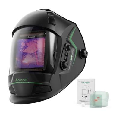 Imagem de Accoral Capacete de soldagem de lente hemisférica grande de 10 cm x 9,3 cm, máscara de capô de soldagem com escurecimento automático de cor verdadeira, 4 sensores de arco para corte de plasma TIG MIG