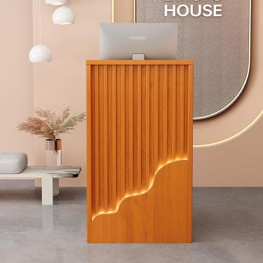 Imagem de Balcão de recepção, balcão de estações, caixa em forma de L, balcão de checkout, balcão, simples e moderno, restaurante, pequena recepção, pequena loja, caixa simples para sala de recepção d