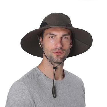 Imagem de Chapéu de sol de aba grande para proteção solar ao ar livre de verão, chapéu masculino com proteção UV para proteção solar respirável para pesca, chapéu de pescador ArmyGreen ajustável