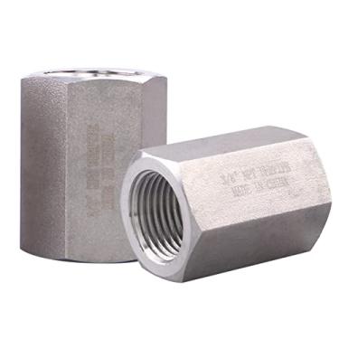 Imagem de DERPIPE Acoplamento hexagonal completo de forjamento de 3/20.3 cm - Encaixe de tubulação de conexão 304 de aço inoxidável, fêmea NPT de 3/20.3 cm x fêmea NPT de 3/20.3 cm (pacote com 2)