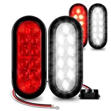 Imagem de TRUE MODS 2 vermelho + 2 branco 15 cm oval LED kit de luzes traseiras [DOT FMVSS 108] [ilhós e plugues] [IP67 à prova d'água] [freio de parar, virar para trás] luzes de reboque reserva para barco