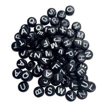 Imagem de Miçanga Redonda Preta Letra Branca Alfabeto Completo 360uni Para Fazer