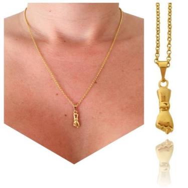 Imagem de Colar Gargantilha Corrente e Pingente Figa Banhado a Ouro 18k - Dinis 
