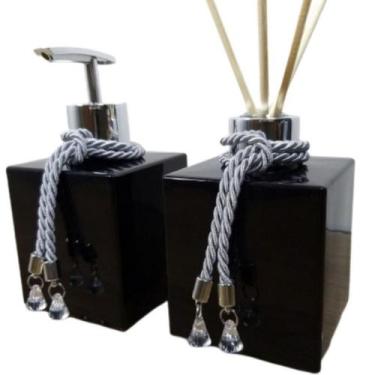 Imagem de Kit Para Lavabo Aromatizador Difusor Porta Sabonete Líquido Saboneteir